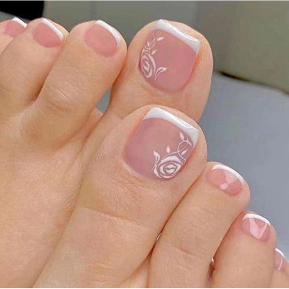 French Tip Stick-on Toe Nails - Picture 1 of 7